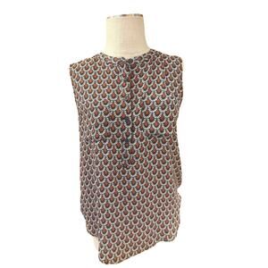 Loft Tank Top Womens Medium Multicolor Floral Crew Neck Button Front Sleeveless